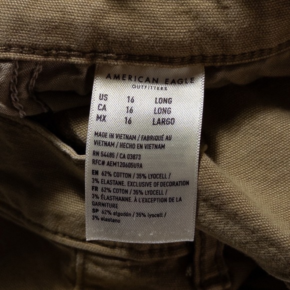American Eagle Pants 16 LONG Tan High Rise Straight Carpenter Canvas Stretch - Picture 9 of 10